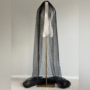 Sheer Black Beaded Tulle Veil with Comb-Romantic Gothic Bridal Hair